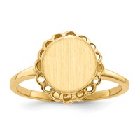 14K Yellow Gold 8.5x 9.0mm Oval Open Back Scalloped Edge Signet Ring view 1