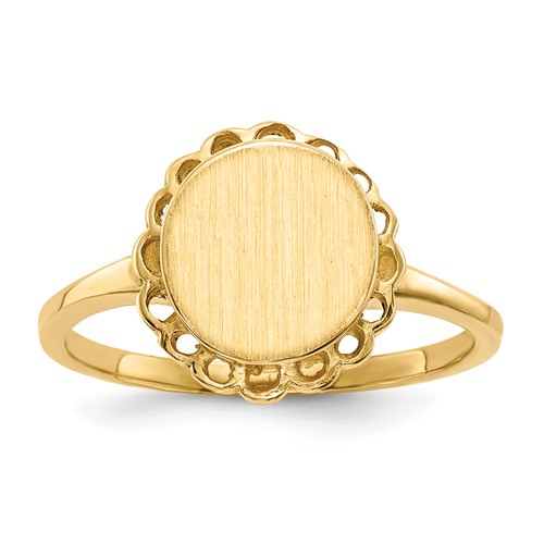 14K Yellow Gold 8.5x 9.0mm Oval Open Back Scalloped Edge Signet Ring