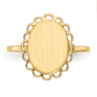 14K Yellow Gold 9.0x12.0mm Oval Open Back Scalloped Edge Signet Ring view 4