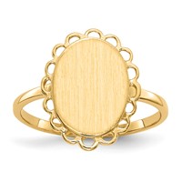 14K Yellow Gold 9.0x12.0mm Oval Open Back Scalloped Edge Signet Ring view 1