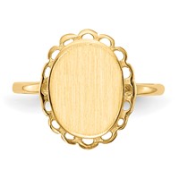 14K Yellow Gold 9.0x 11.5mm Oval Open Back Scalloped Edge Signet Ring view 4