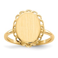 14K Yellow Gold 9.0x 11.5mm Oval Open Back Scalloped Edge Signet Ring view 1
