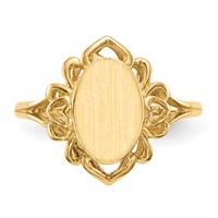 14K Yellow Gold 7.5x 10.5mm Oval Open Back Filigree Heart Edge Signet Ring view 4