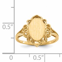 14K Yellow Gold 7.5x 10.5mm Oval Open Back Filigree Heart Edge Signet Ring view 5