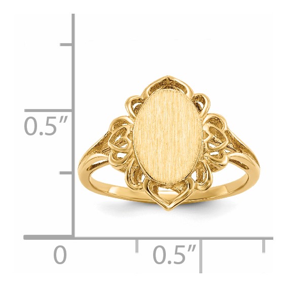 14k 7.5x10.5mm Oval Open Back Filigree Heart Edge Signet Ring