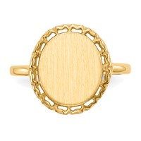 14K Yellow Gold 11.0x12.5mm Oval Open Back Filigree Edge Signet Ring view 4