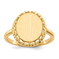 14K Yellow Gold 11.0x12.5mm Oval Open Back Filigree Edge Signet Ring view 1