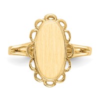 14K 7.0x13.0mm Oval Open Back Scalloped Edge Signet Ring view 4