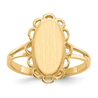 14K 7.0x13.0mm Oval Open Back Scalloped Edge Signet Ring view 1