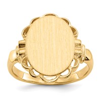 14K Yellow Gold 10.5x 14.0mm Oval Open Back Scalloped Edge Signet Ring view 1