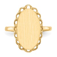 14K Yellow Gold 9.0x 16.0mm Oval Open Back Scalloped Edge Signet Ring view 4