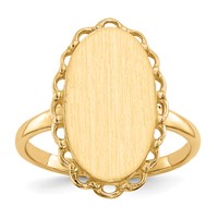 14K Yellow Gold 9.0x 16.0mm Oval Open Back Scalloped Edge Signet Ring view 1