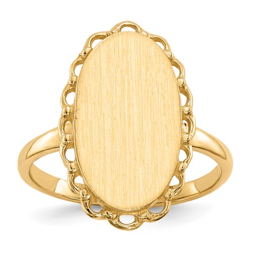 14K Yellow Gold 9.0x 16.0mm Oval Open Back Scalloped Edge Signet Ring