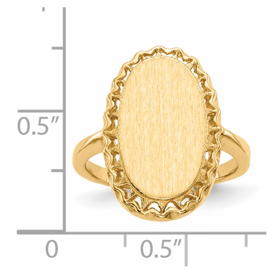 14k 9.5x16.5mm Oval Open Back Filigree Edge Signet Ring
