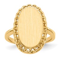14K Yellow Gold 9.5x 16.5mm Oval Open Back Filigree Edge Signet Ring view 1