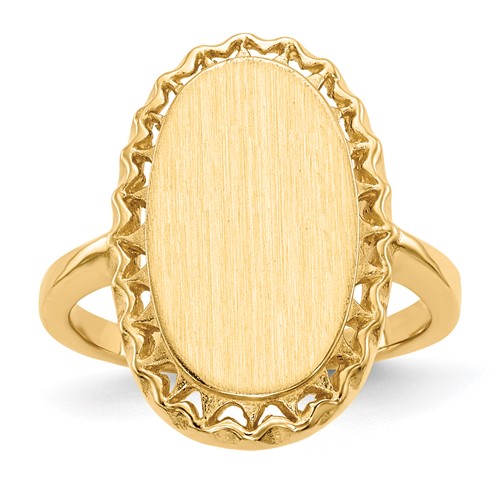 14K Yellow Gold 9.5x 16.5mm Oval Open Back Filigree Edge Signet Ring