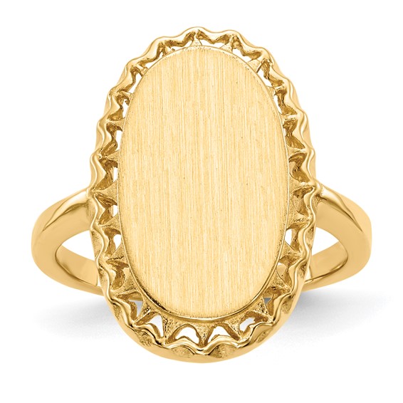 14k 9.5x16.5mm Oval Open Back Filigree Edge Signet Ring
