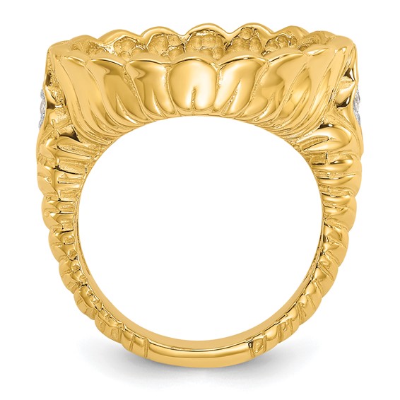 14k Rhodium Ladies' Braided Band Diamond Coin Bezel Ring            