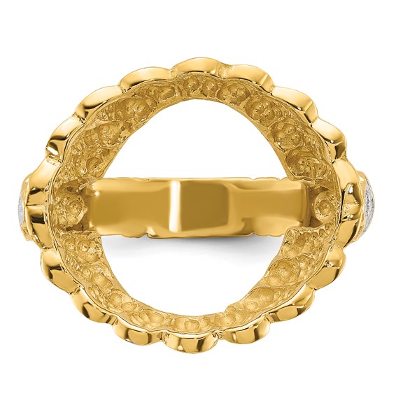 14k Rhodium Ladies' Braided Band Diamond Coin Bezel Ring            