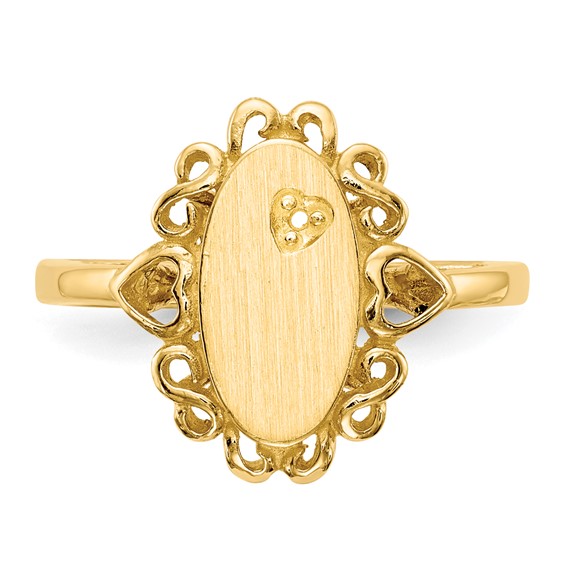 14k Holds 1-1.0mm Diamond 6.0x11.5mm Oval Open Back Scalloped Edge Signet Ring Mounting