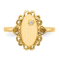 14K Yellow Gold 0.50 Point AA Diamond 6.0x 11.5mm Oval Open Back Scalloped Edge Signet Ring view 4
