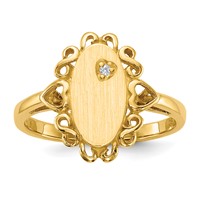 14K Yellow Gold 0.50 Point a Diamond 6.0x 11.5mm Oval Open Back Scalloped Edge Signet Ring view 1