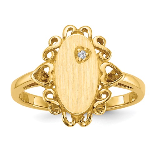 14K Yellow Gold 0.50 Point Aaa Diamond 6.0x 11.5mm Oval Open Back Scalloped Edge Signet Ring