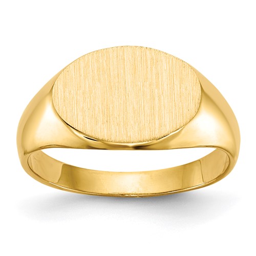 14K Yellow Gold 11.0x 7.5mm Closed Back Oval Signet Ring, Size 3.5