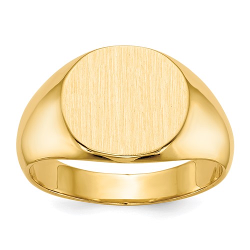 14K Yellow Gold 13.5x 12.5mm Round Closed Back Mens Signet Ring
