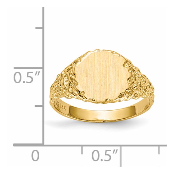 14k 9.5x8.5mm Round Closed Back Signet Ring