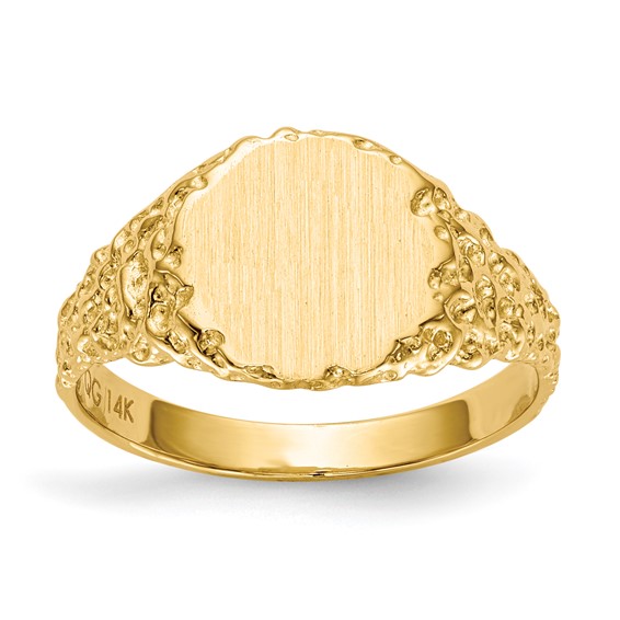 14k 9.5x8.5mm Round Closed Back Signet Ring