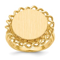 14K Yellow Gold 15.0x 14.5mm Oval Open Back Scalloped Edge Signet Ring view 1