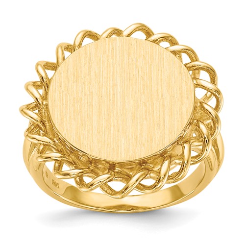 10K Yellow Gold 14.5x 15.0mm Round Twisted Filigree Edge Open Back Signet Ring