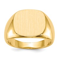 14K Yellow Gold 15.0x 13.5mm Cushion Closed Back Mens Signet Ring view 1