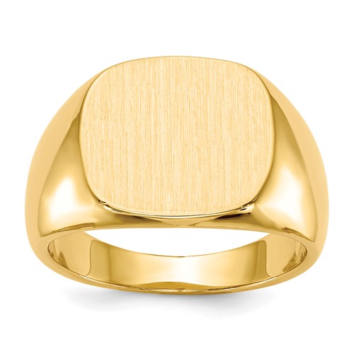 14K Yellow Gold 15.0x 13.5mm Cushion Closed Back Mens Signet Ring