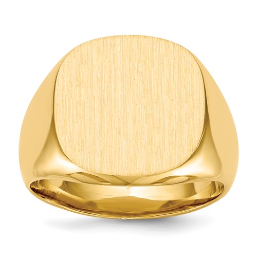 14K Yellow Gold 17.0x 16.0mm Cushion Closed Back Mens Signet Ring