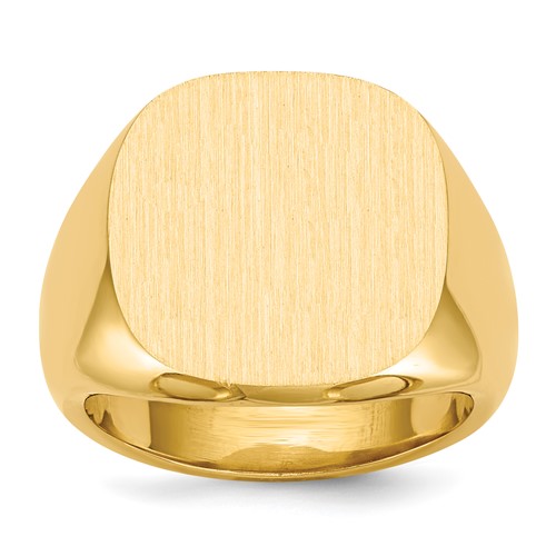 14K Yellow Gold 17.0x 17.0mm Cushion Closed Back Mens Signet Ring