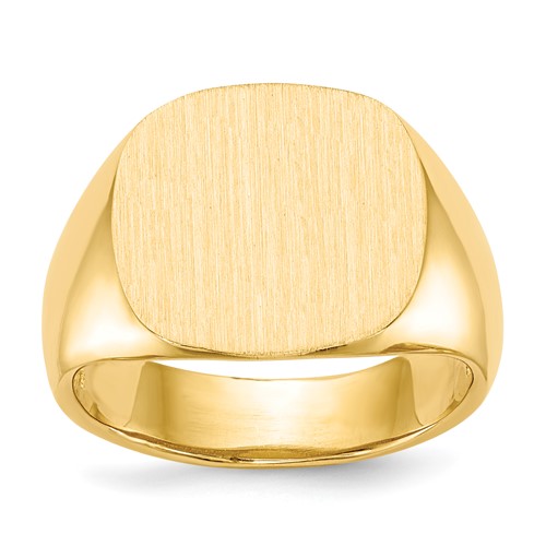 14K Yellow Gold 15.0x 15.5mm Cushion Open Back Mens Signet Ring