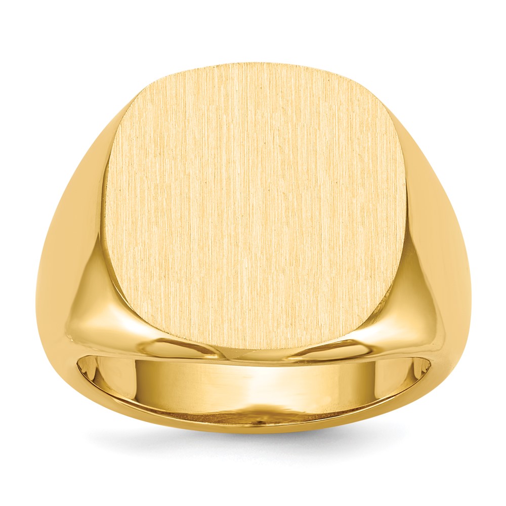 14K Yellow Gold 17.0x 17.0mm Cushion Open Back Mens Signet Ring
