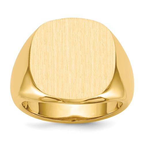 14K Yellow Gold 17.0x 17.0mm Cushion Open Back Mens Signet Ring