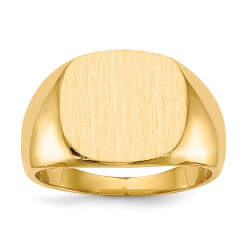 14K Yellow Gold 15.5x14.0mm Cushion Closed Back Mens Signet Ring