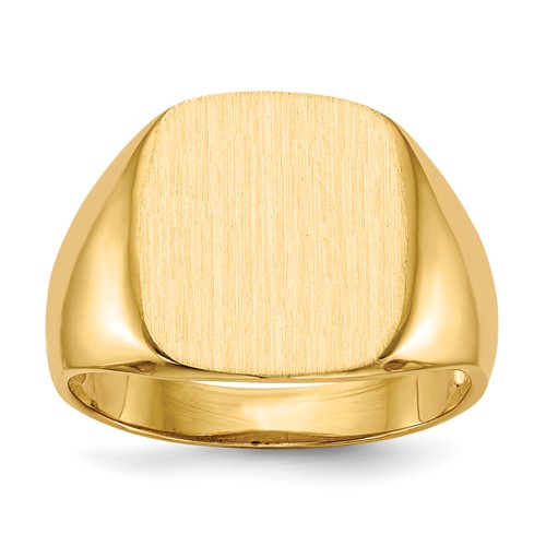 14K Yellow Gold 13.5x 15.0mm Cushion Open Back Mens Signet Ring