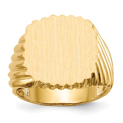 14K Yellow Gold 16.5x 18.0mm Cushion Open Back Mens Signet Ring