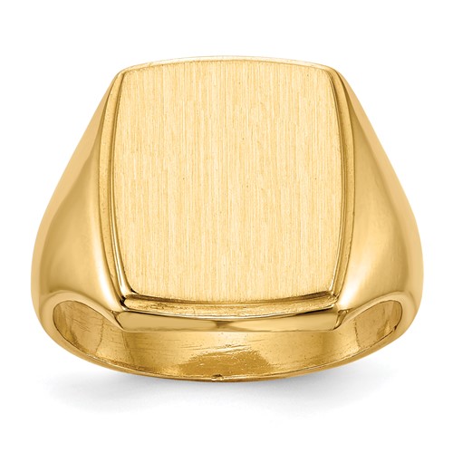 14K Yellow Gold 13.0x 14.5mm Rectangle Closed Back Mens Signet Ring