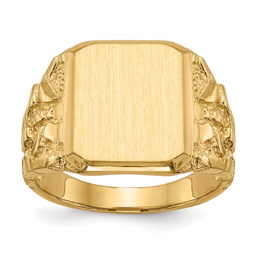 14K Yellow Gold 13.0 X 14.0mm Octagon Open Back Mens Nugget Signet Ring