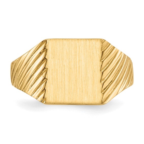 Gold Polished Grooved Closed Back Signet Ring