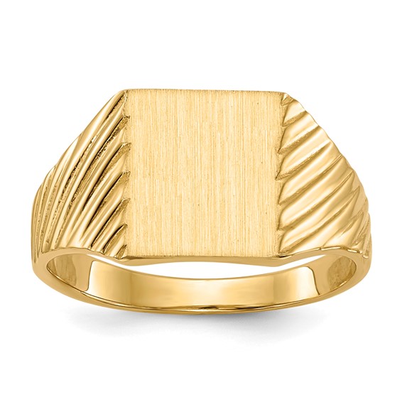 Gold Polished Grooved Closed Back Signet Ring