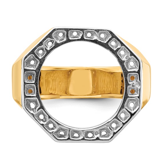 14k Men's Two-tone Diamond Octagonal Coin Bezel Ring Mounting         