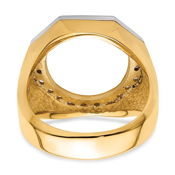 14k Men's Two-tone Diamond Octagonal Coin Bezel Ring Mounting         