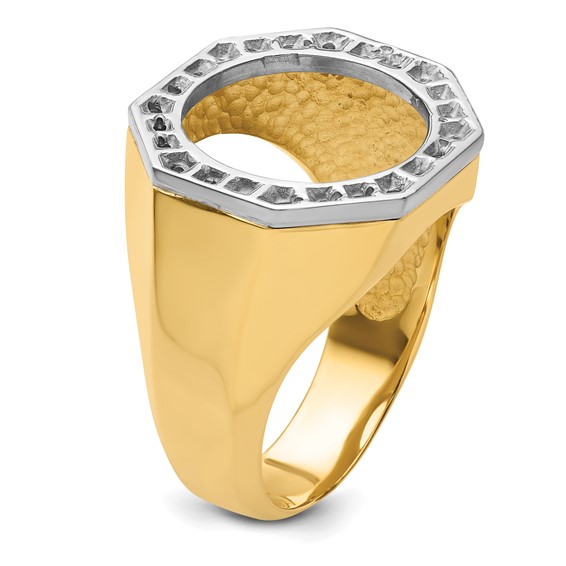 14k Men's Two-tone Diamond Octagonal Coin Bezel Ring Mounting         